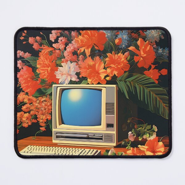 Item preview, Retro Computer and a Bunch of Red Flowers on the Table designed and sold by Je-we.
