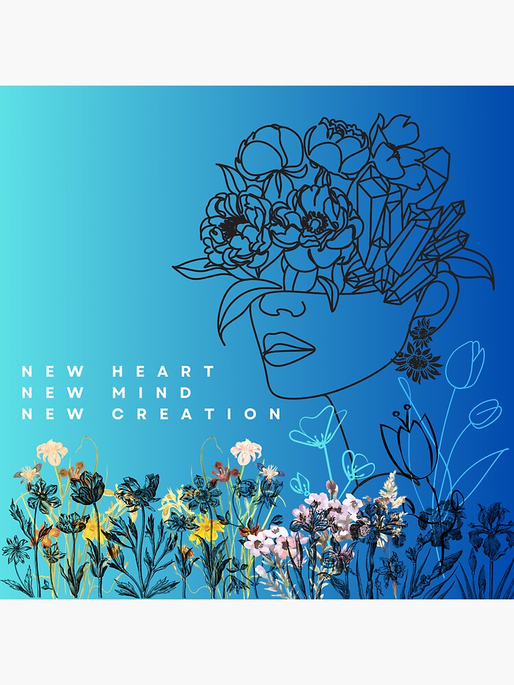 Thumbnail 3 of 3, Sticker, New Heart New Mind New Creation (Blue) designed and sold by BumbleBrush23.