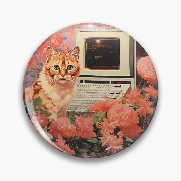 Item preview, Retro Computer and a Bunch of Flowers and Cat designed and sold by Je-we.