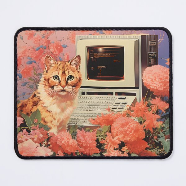 Item preview, Retro Computer and a Bunch of Flowers and Cat designed and sold by Je-we.