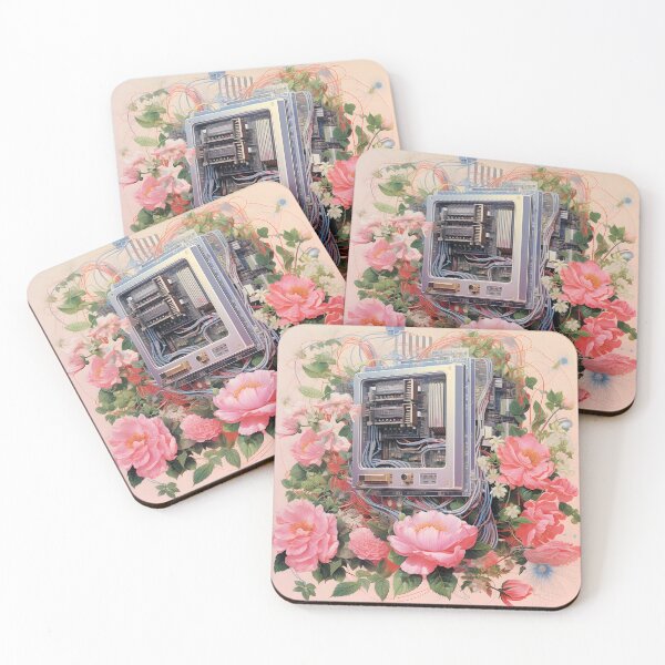 Item preview, Retro Computer Microchip and a Bunch of Pink Flowers designed and sold by Je-we.