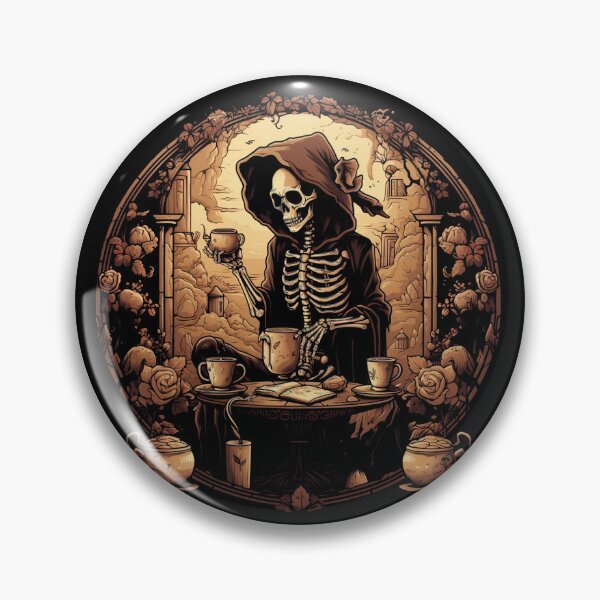 Artikelvorschau, Halloween-Skelett trinkt Kaffee entworfen und verkauft von AnnaMDesign.