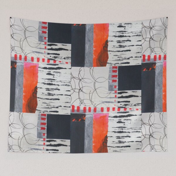 Item preview, Black, White, and Red Abstract Mixed Media Collage Art designed and sold by NancyMerkle.