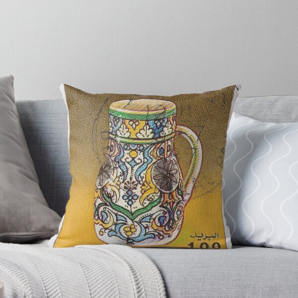 Vintage 1987 Morocco Pottery Stamp Throw Pillow