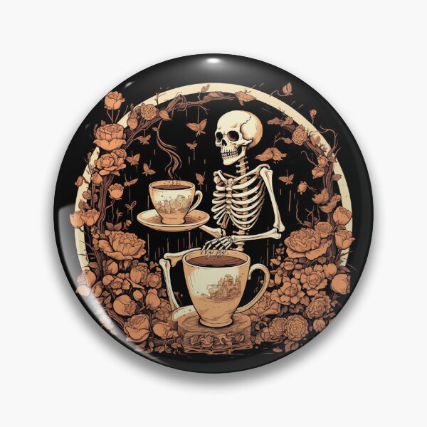 Artikelvorschau, Halloween-Skelett trinkt Kaffee entworfen und verkauft von AnnaMDesign.