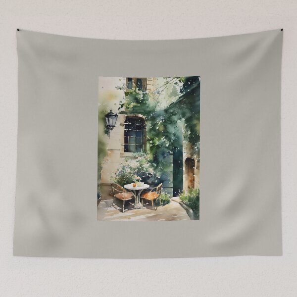 Item preview, Tranquil Parisian Retreat - Serene Watercolor Alleyway…Painting By Carraann designed and sold by CARRAANN.