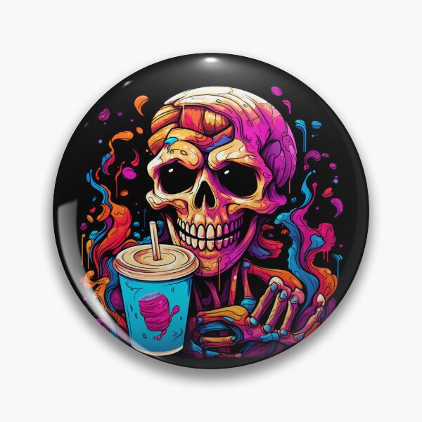 Artikelvorschau, Halloween-Karikatur-buntes Skelett, das Kaffee trinkt entworfen und verkauft von AnnaMDesign.