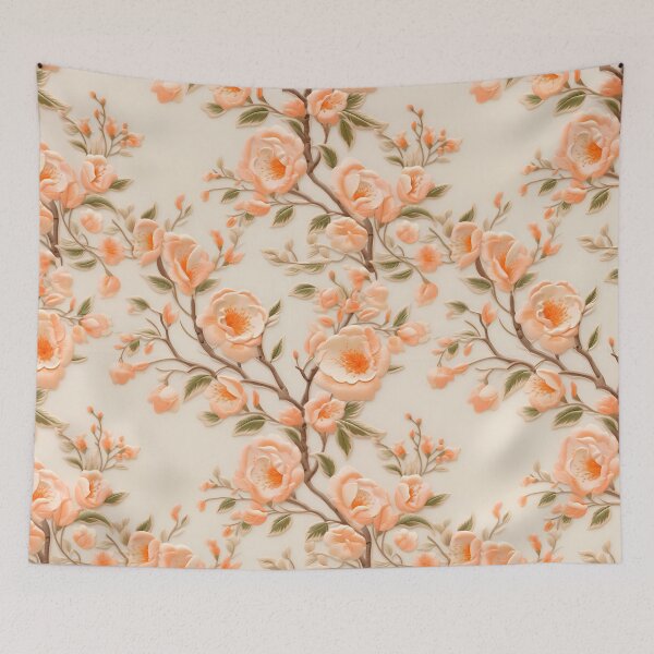 Item preview, Peach colour flowers embroidery style design pattern  designed and sold by Trendy-Artistry.