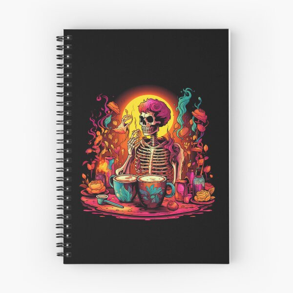 Item preview, Esqueleto colorido de dibujos animados de Halloween tomando café designed and sold by AnnaMDesign.