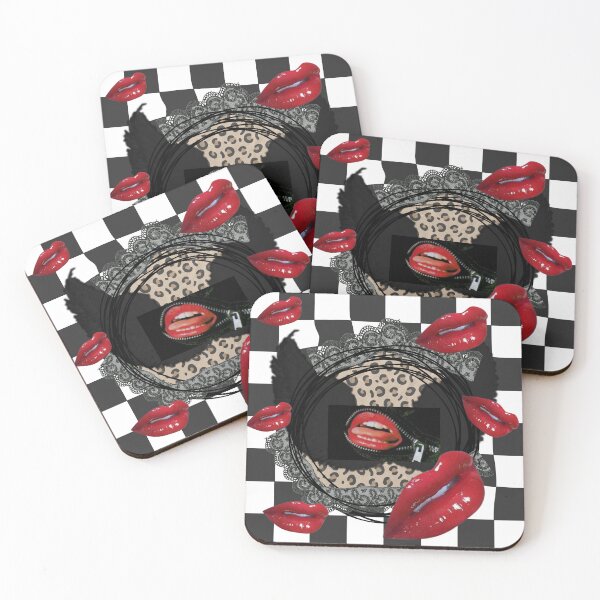 Item preview, Bizarro Surreal Lipstick Mouth Checkered Collage designed and sold by Blue Blue Windows.