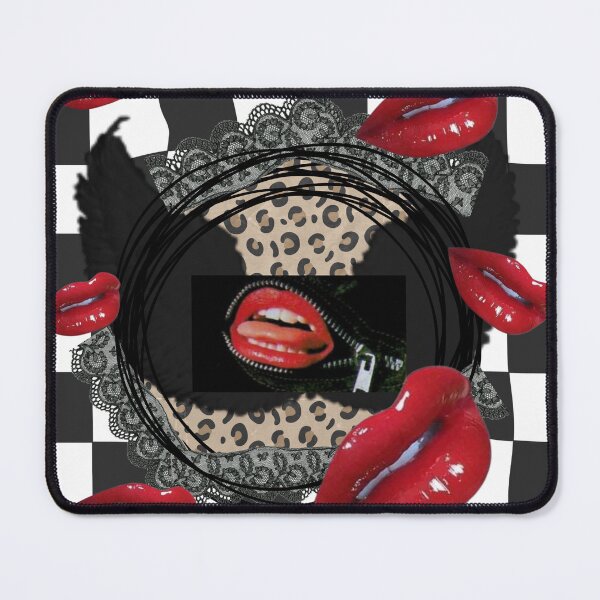 Item preview, Bizarro Surreal Lipstick Mouth Checkered Collage designed and sold by Blue Blue Windows.