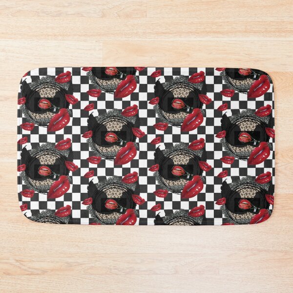 Item preview, Bizarro Surreal Lipstick Mouth Checkered Collage designed and sold by Blue Blue Windows.