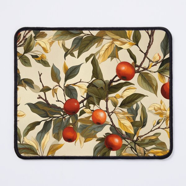 Item preview, Apple Picking September—Apple Cider Season. An artistic illustration depicting ripe red apples on an apple tree with green and golden leaves. Seamless fall pattern in early autumn colors. designed and sold by ignasirus.