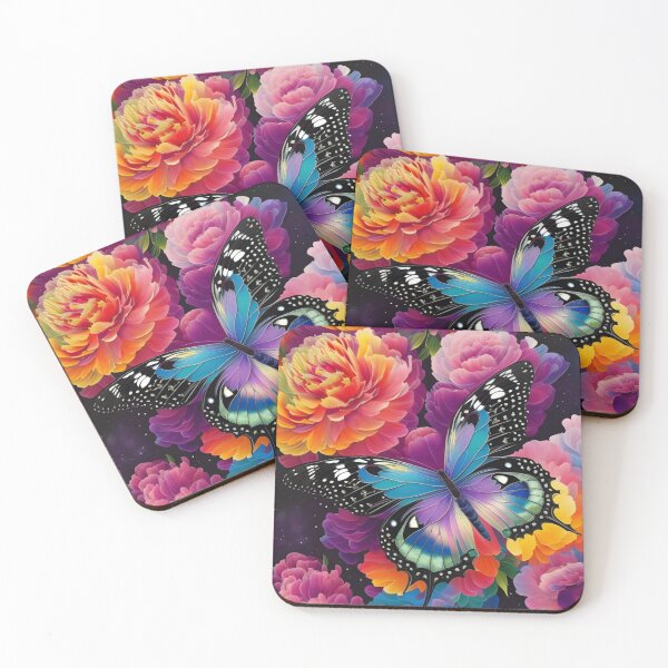 Item preview, Polychromatic Papillon Rainbow Peonies Flowers Vibrant Butterfly  designed and sold by WearWolfDesigns.