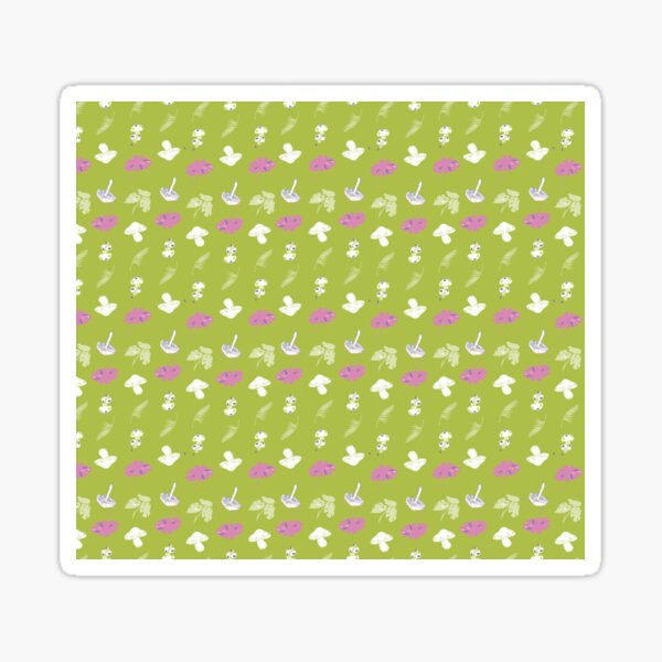 Whimsical Foliage Delight: Mushrooms and Monstera Oasis on Lime Green Sticker