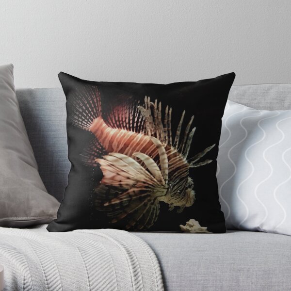 Lionfish Swimming at Night Throw Pillow