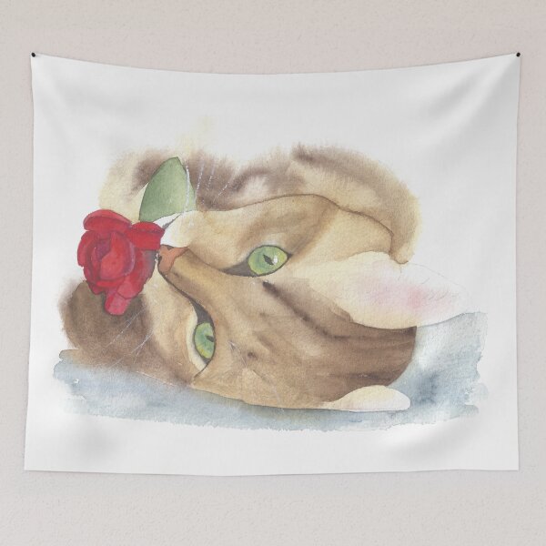 Item preview, Cat With Red Rose, watercolor painting designed and sold by SharonRoseR.