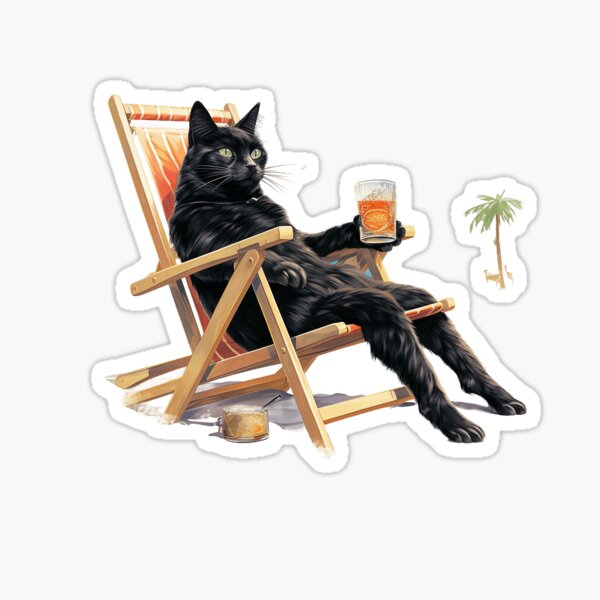 Aperçu de l'œuvre Chat noir en vacances avec une bière créée et vendue par MZKDreams.