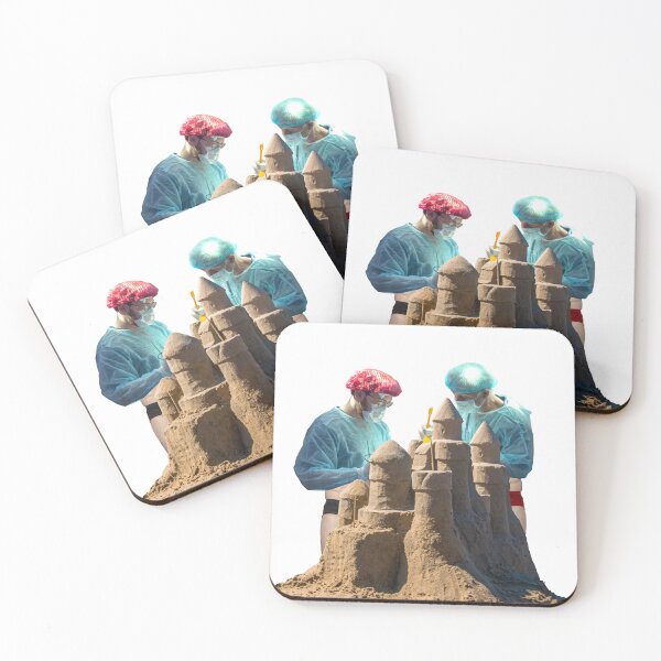 Item preview, Whimsical "Surgeon's Holiday Solo" Collage Art Print: Scrubs-clad Surgeons Building a Sandcastle - Perfect For Healthcare Professionals designed and sold by GollyWillikers.