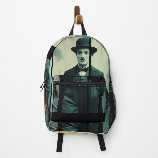 Item preview, Cinematic stills of Charlie Chaplin standing near different trains designed and sold by AI-Only Creations.
