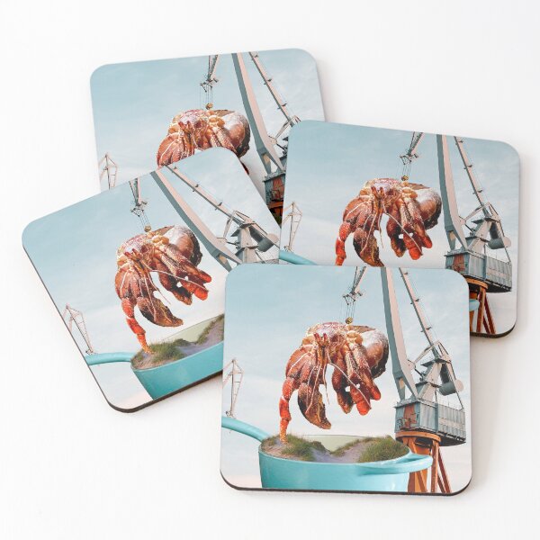 Item preview, Whimsical Collage Art Print - "The Big Move" Crane, Giant Crab, and Turquoise Cooking Pot designed and sold by GollyWillikers.
