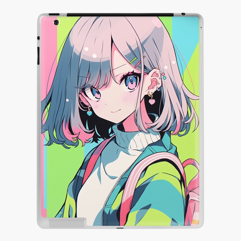 Colorful Cute Anime Girl With Backpack