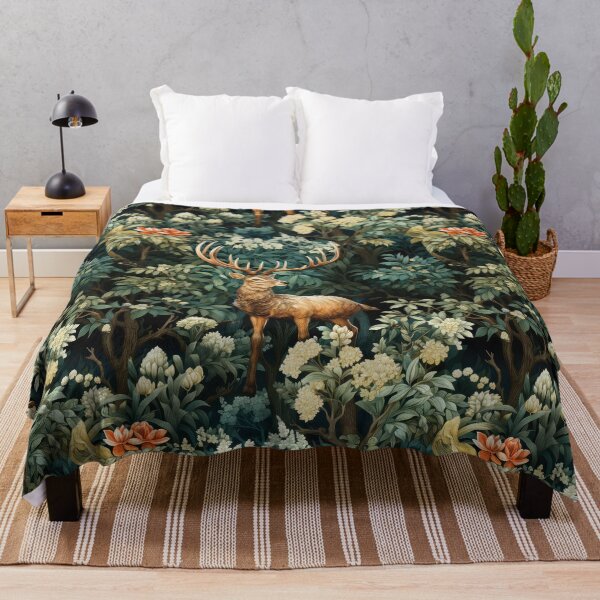 Artikelvorschau, Hirsch-nahtlose Musterillustration, inspiriert von William Morris 8 entworfen und verkauft von The Willow Of Rain City.