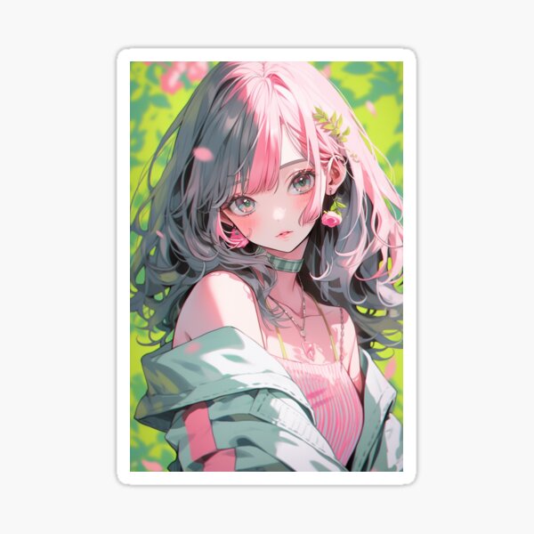 Anime girl pfp green hair blue flowers