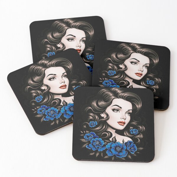 Item preview, Tattoo Lady With Blue Flowers designed and sold by SteadyRolling.