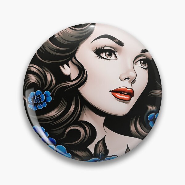 Item preview, Tattoo Lady With Blue Flowers designed and sold by SteadyRolling.