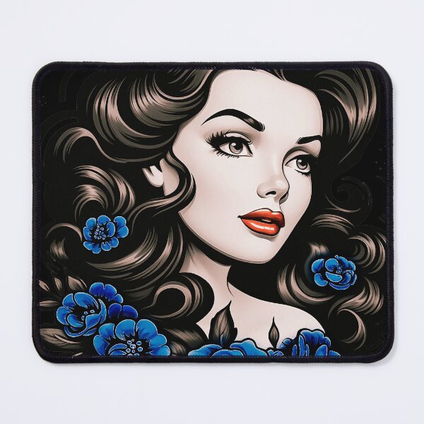 Item preview, Tattoo Lady With Blue Flowers designed and sold by SteadyRolling.