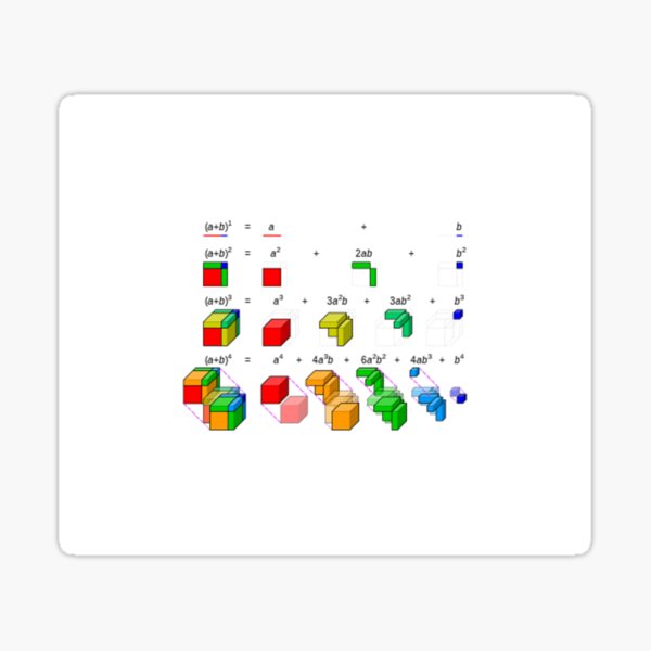 Visualization of binomial expansion up to the 4th power, binomial theorem Sticker