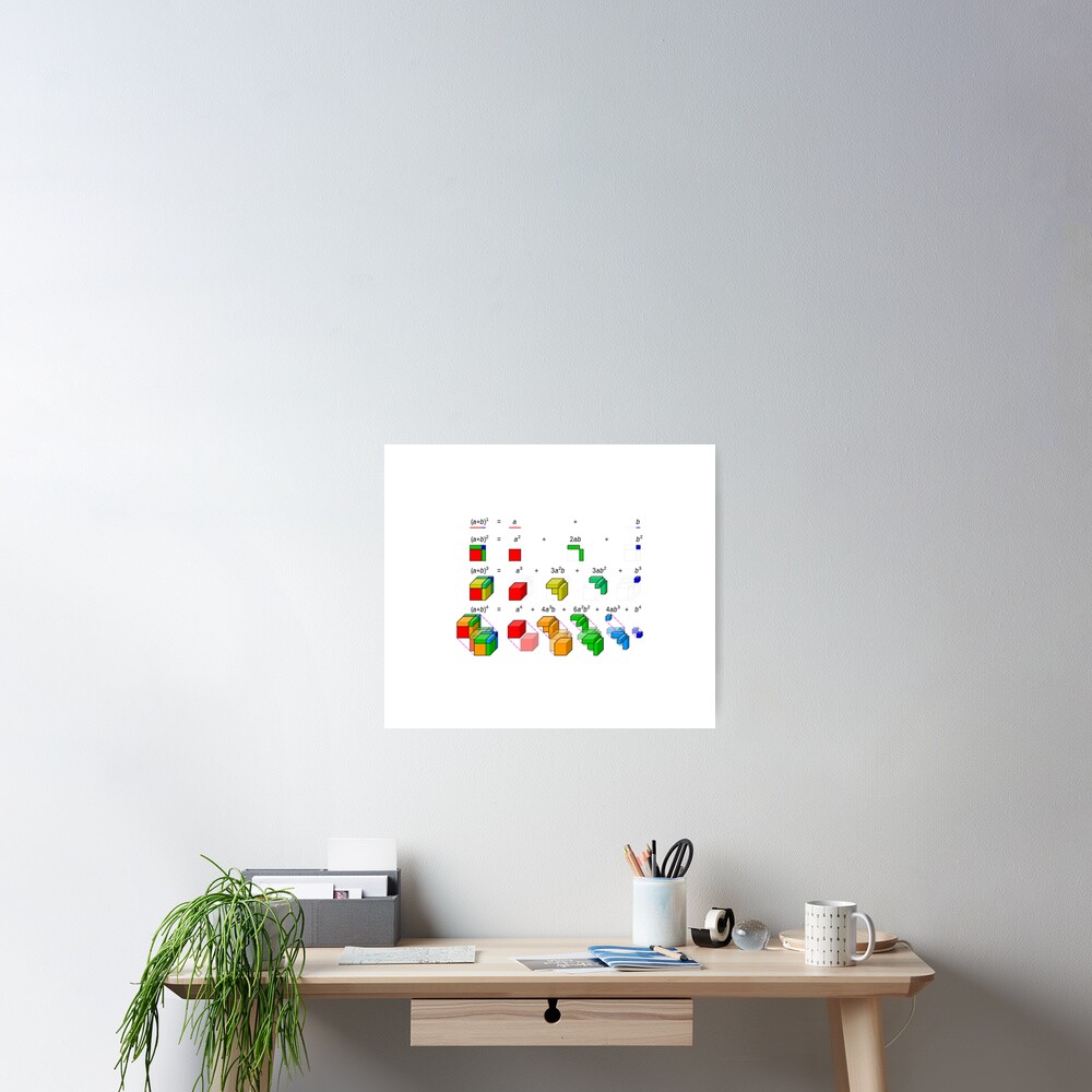 Visualization of binomial expansion up to the 4th power, binomial theorem Poster