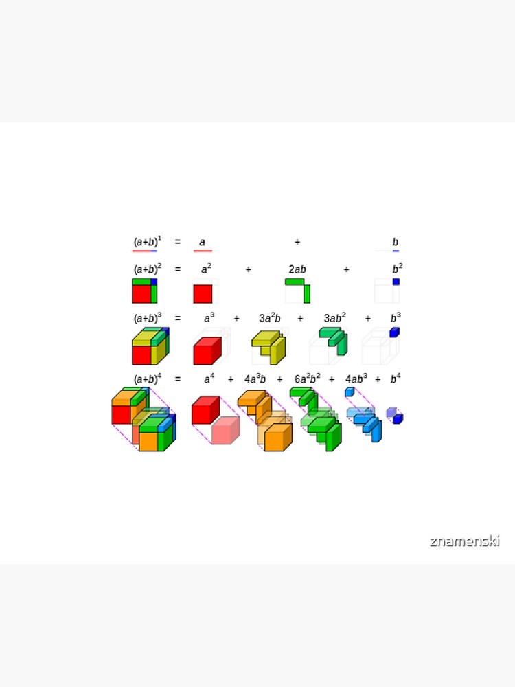 Visualization of binomial expansion up to the 4th power, binomial theorem by znamenski