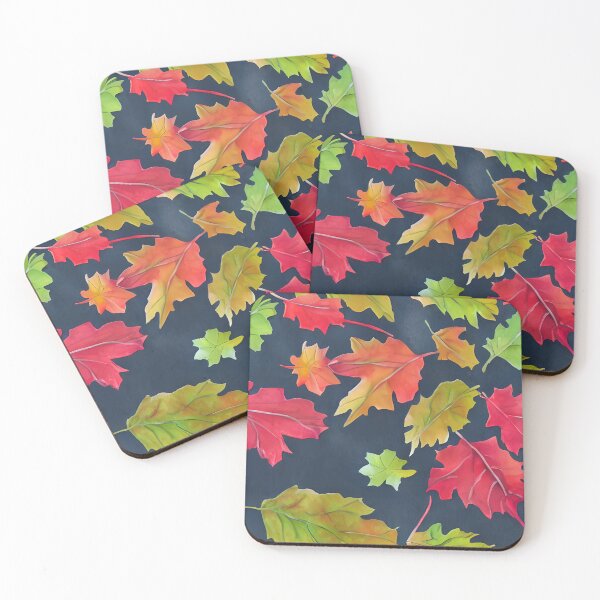 Item preview, Autumn Leaves on Navy Blue Background Autumnal Season Brilliance designed and sold by MimsTees.
