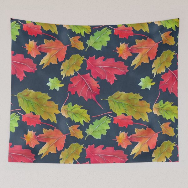 Item preview, Autumn Leaves on Navy Blue Background Autumnal Season Brilliance designed and sold by MimsTees.