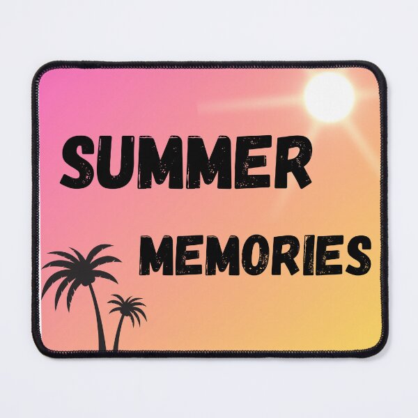 Item preview, "Summer Memories" text with palm tree and sun, pink and yellow background designed and sold by Susan-Marie220.