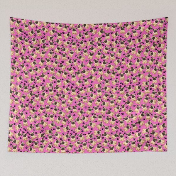 Item preview, Pug Dog Pattern: Pink Background, Pawprint With Heart designed and sold by Wolfheartart.