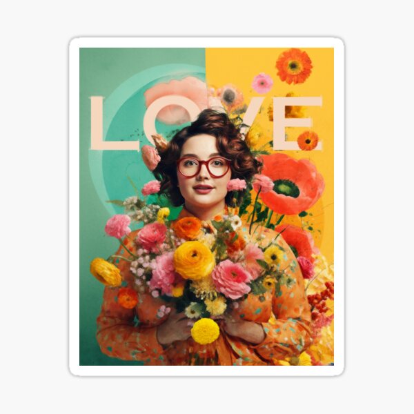 Lovely Girl - collage and paiting Sticker