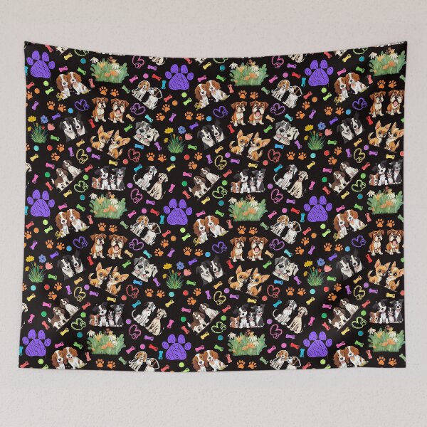 Item preview, Dog Print Pattern With Hearts, Bones, Pawprints and Dogs designed and sold by Wolfheartart.
