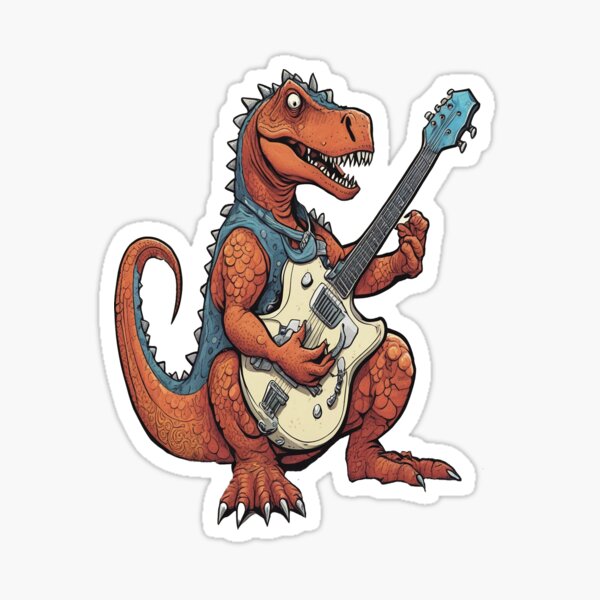 Dinosaur Stickers - Rock Star TRex Playing Electric Guitar