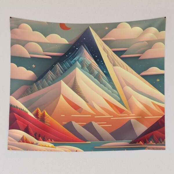 Item preview, Folk Art Style Vintage Snowy Mountain designed and sold by alw951.
