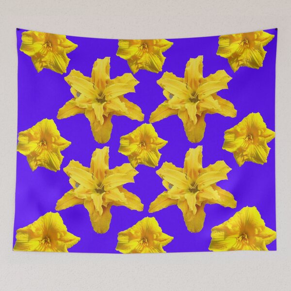 Item preview, BUTTER YELLOW GARDEN DAY LILIES PATTERN BLUE ART designed and sold by sharlesart.