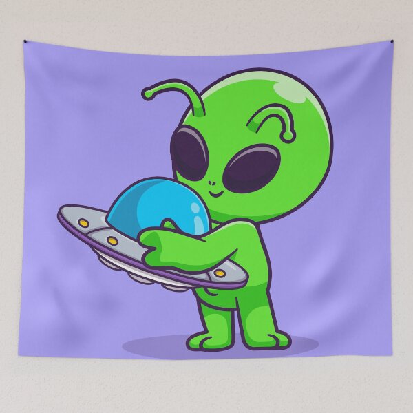 Item preview, Alien Affection: Cute Cartoon Vector Icon Illustration of Alien Hugging UFO Toy designed and sold by hjian8219.