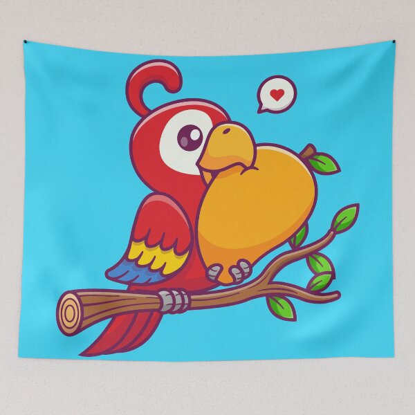 Item preview, Tropical Treat: Cute Parrot Enjoying Mango on Branch Cartoon Vector Icon Illustration designed and sold by hjian8219.