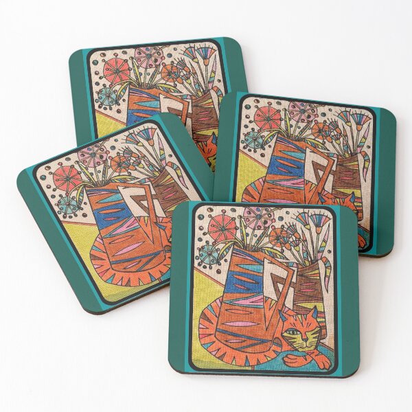Item preview, Mid Century Modern Cat with Flowers designed and sold by PaniaBrown.