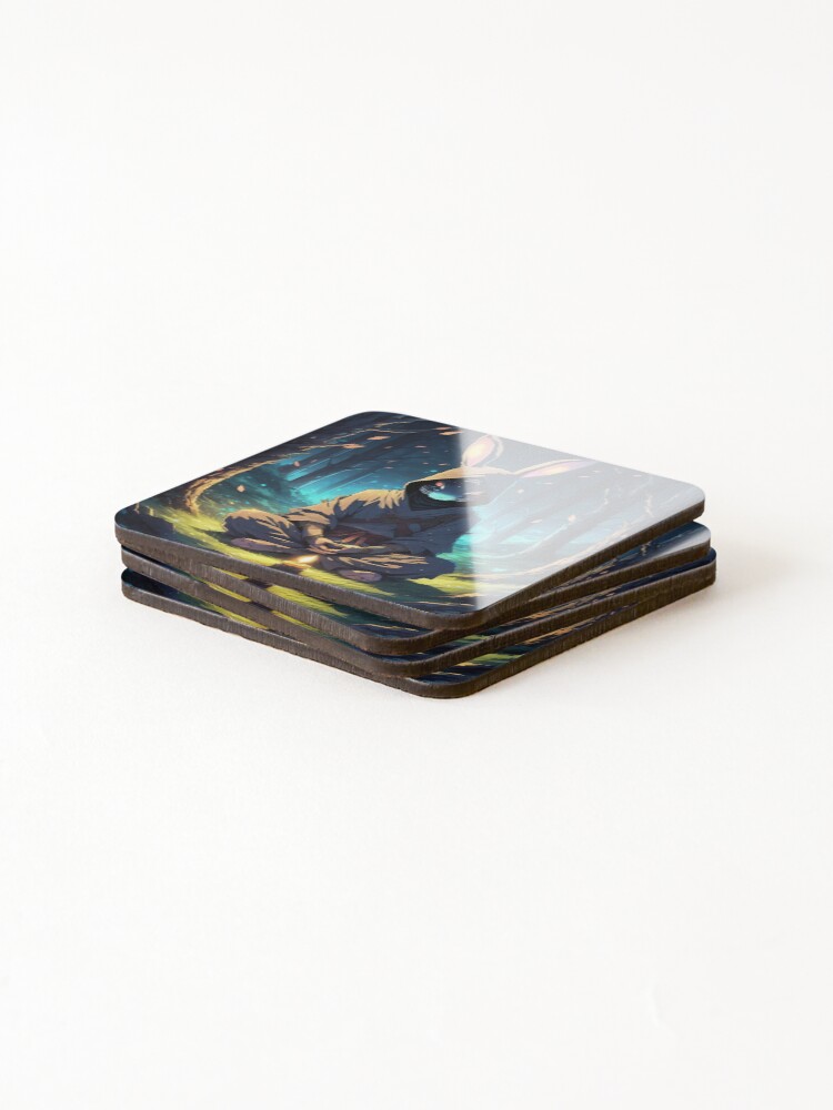 Thumbnail 4 of 5, Coasters (Set of 4), Ninja Rabbit Meditating In Forest designed and sold by Ac3k.