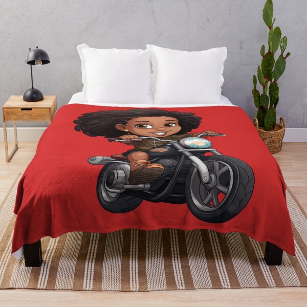 Item preview, Young Black Girl Riding a cool Black Motorcycle (red background) designed and sold by TheTrendsDesk.