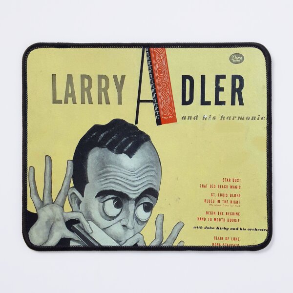 Item preview, Larry Adler and his harmonica, 78 rpm album cover Great period drawing illustration 1940s art, designed and sold by Vintaged.