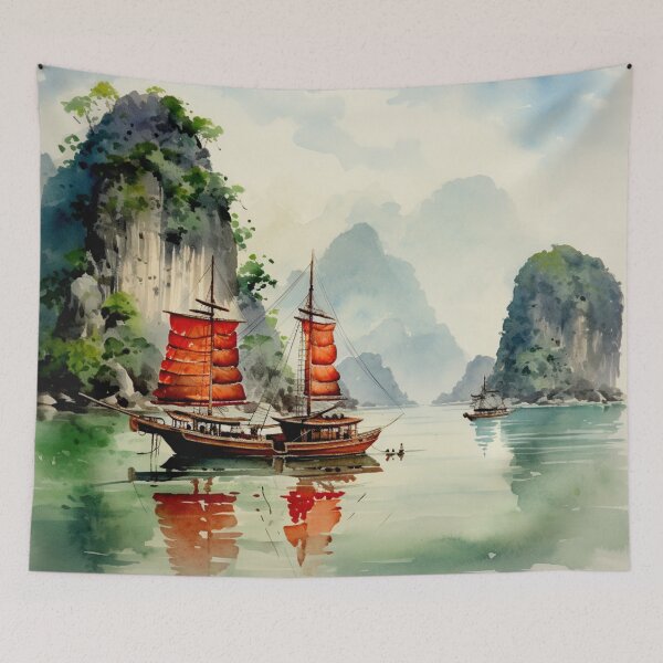 Item preview, A Watercolor Design of Halong Bay - Vietnam designed and sold by Sketch-Shack.